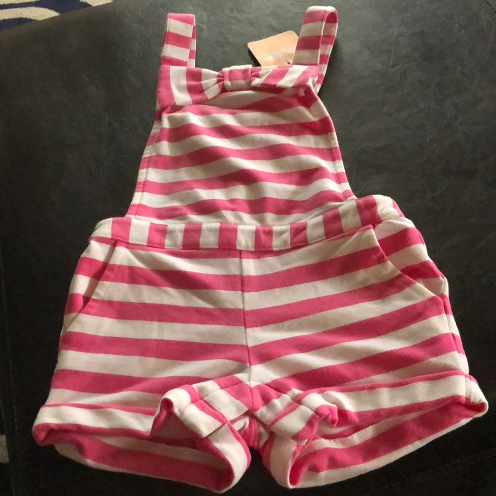 Toddler girls pink and white overalls/romper